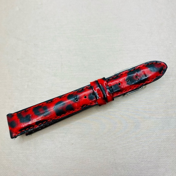 EUC MICHELE 16mm Red/Black Leopard Print Genuine Leather Replacement Band Strap - Picture 8 of 13